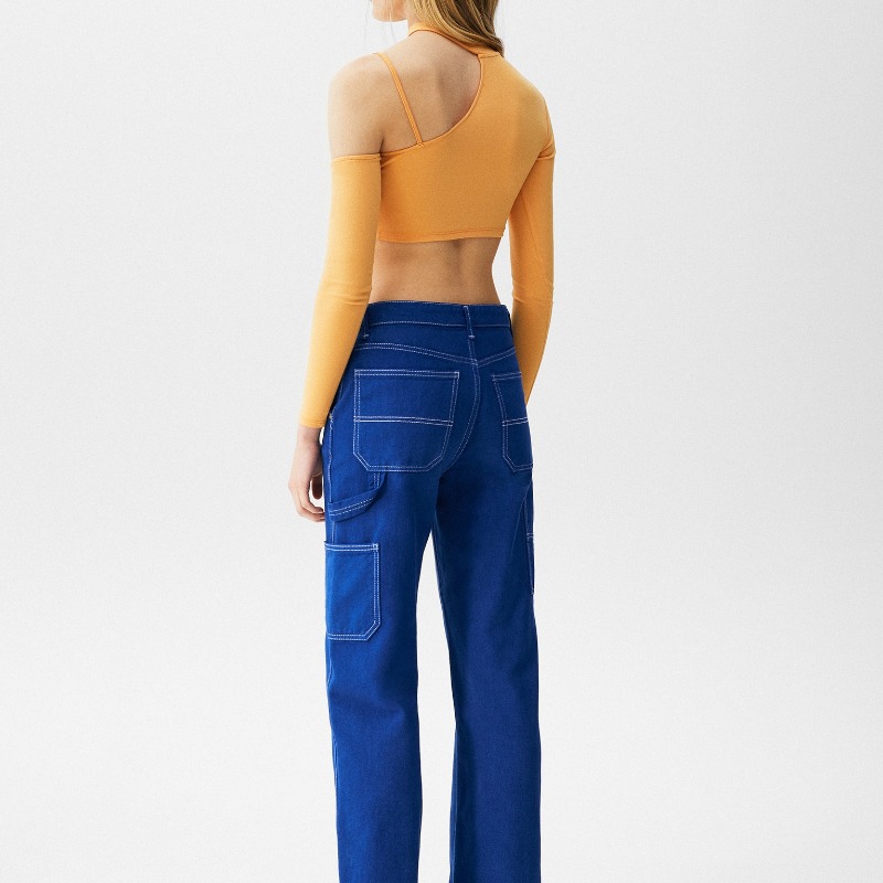 Asymmetric Long Sleeve Top With High Neck