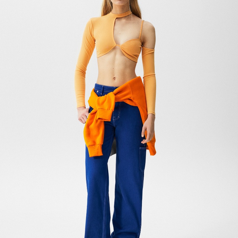 Asymmetric Long Sleeve Top With High Neck