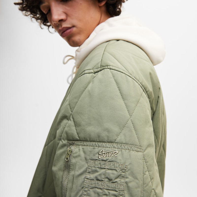 Quilted Bomber Jacket With Ribbed Trims